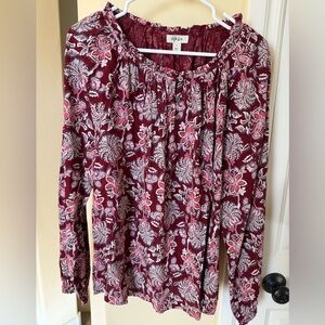 Style & Co. Women's Burgundy and Pink Floral Blouse